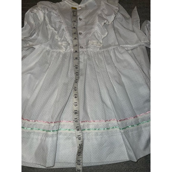 Polly Flinders vintage Prairie white Smocked Dress size 5. Pink Ruffle Lace . - Picture 6 of 8